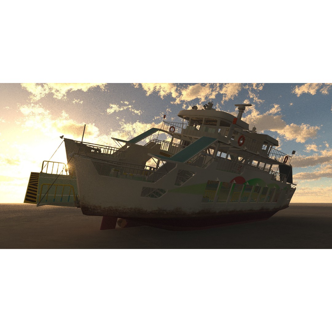Remote Island Car Ferry 3D Model – Realistic Watercraft Asset, OBJ - View 8