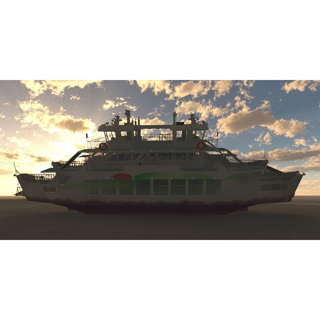 Remote Island Car Ferry 3D Model – Realistic Watercraft Asset, OBJ - View 9