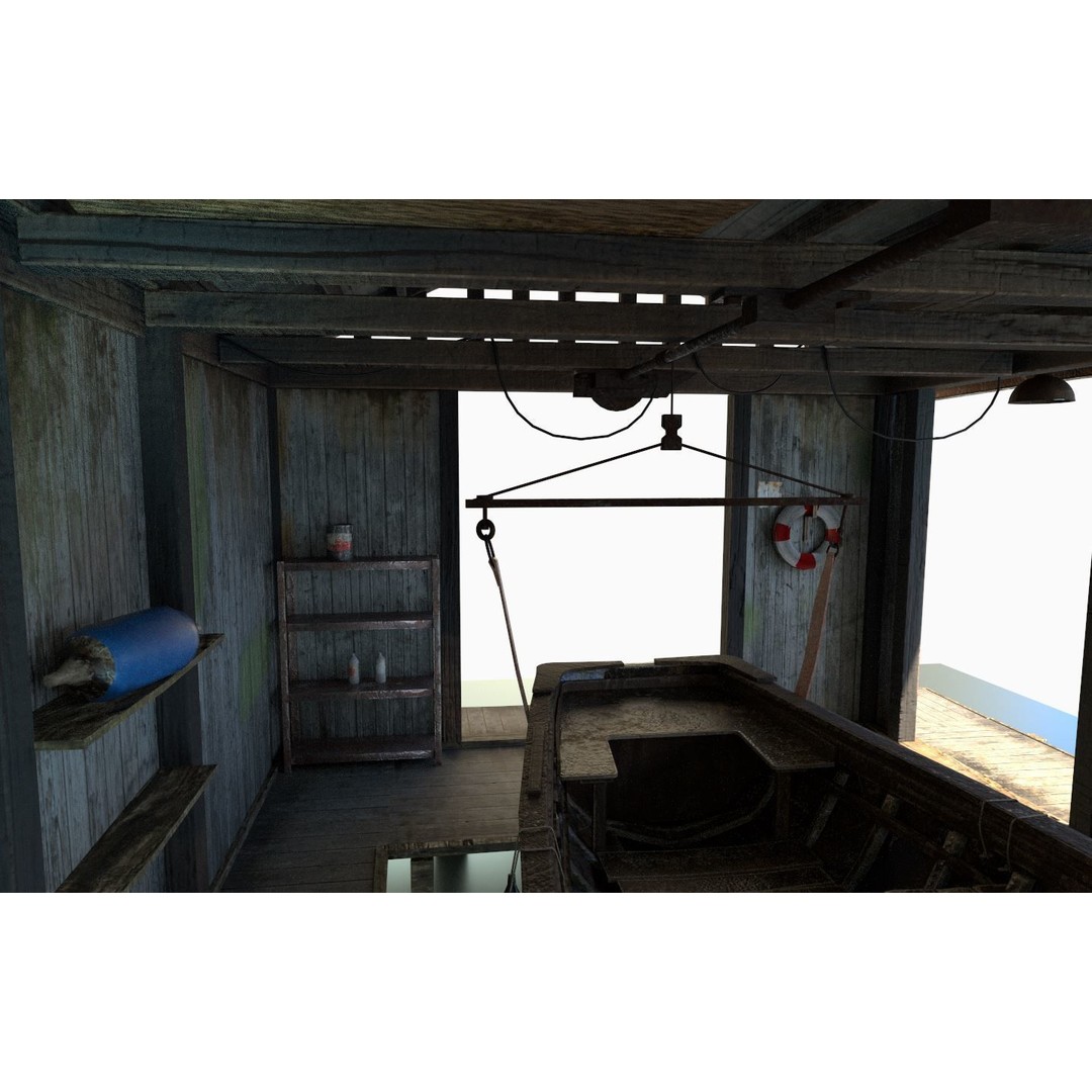 Boathouse Hut on Stilts 3D Model – Realistic PBR Asset, FBX, OBJ - View 12