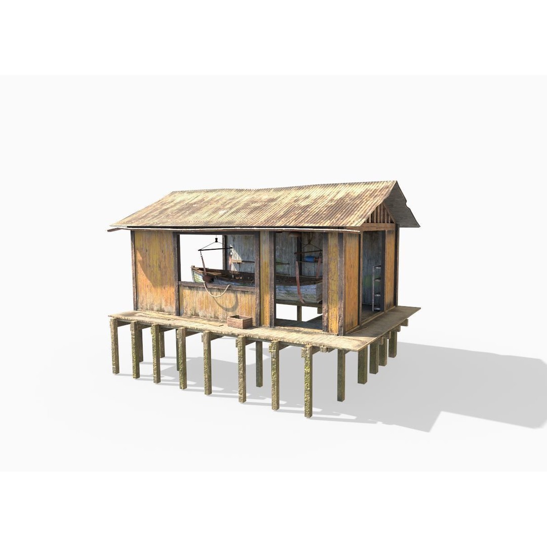 Boathouse Hut on Stilts 3D Model – Realistic PBR Asset, FBX, OBJ - View 14