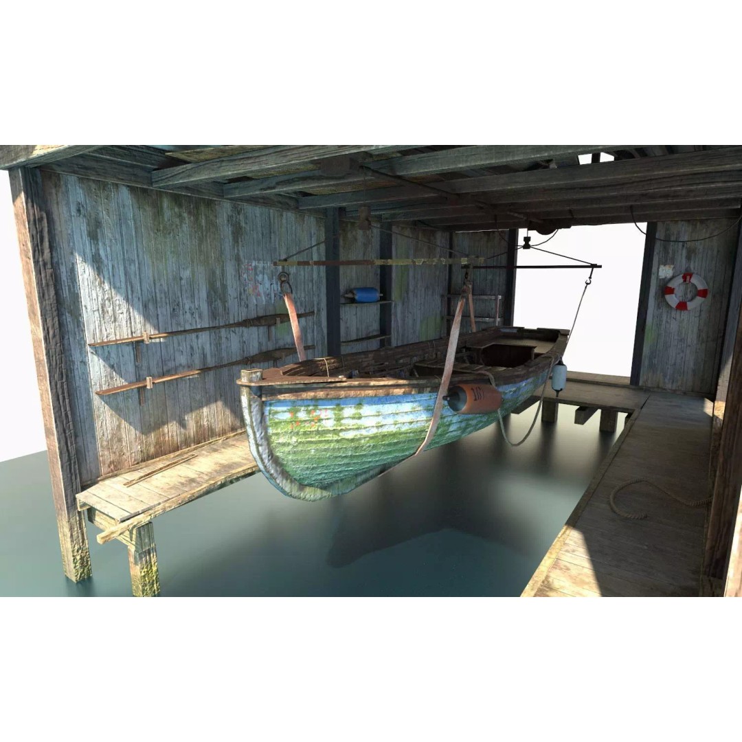 Boathouse Hut on Stilts 3D Model – Realistic PBR Asset, FBX, OBJ - View 2