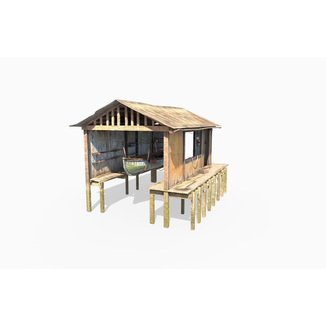 Boathouse Hut on Stilts 3D Model – Realistic PBR Asset, FBX, OBJ - View 3