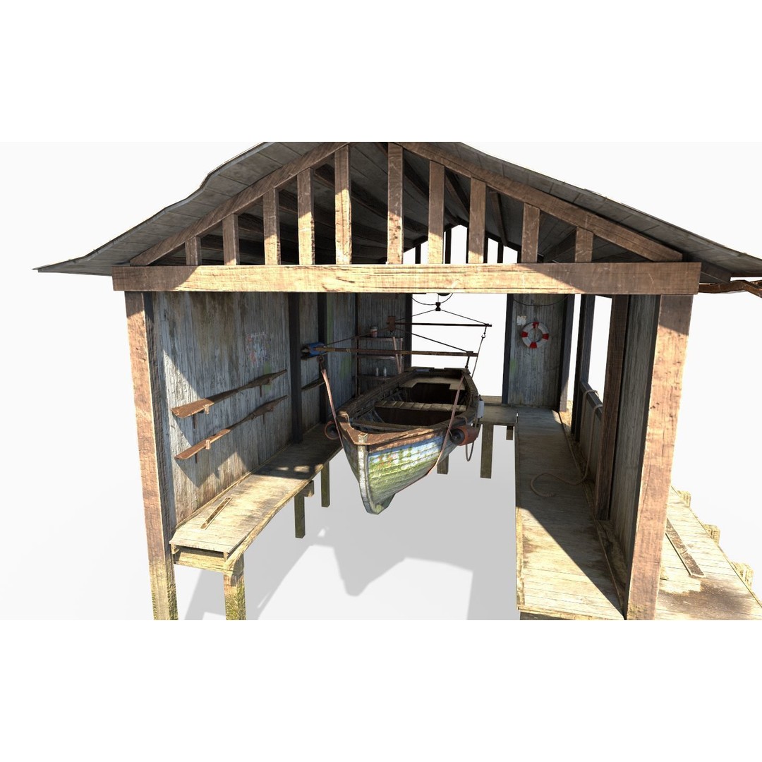 Boathouse Hut on Stilts 3D Model – Realistic PBR Asset, FBX, OBJ - View 4