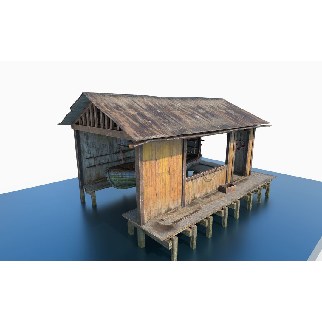 Boathouse Hut on Stilts 3D Model – Realistic PBR Asset, FBX, OBJ - View 7