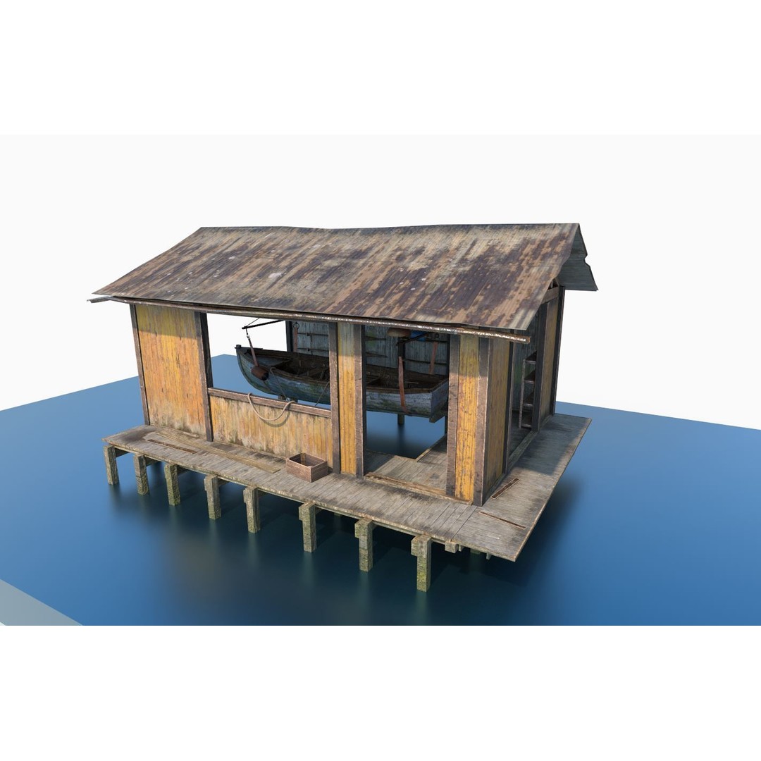 Boathouse Hut on Stilts 3D Model – Realistic PBR Asset, FBX, OBJ - View 8