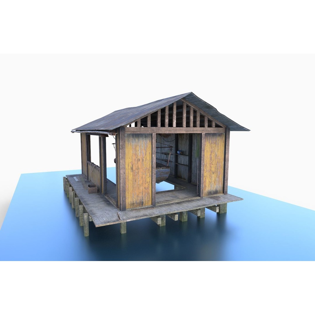 Boathouse Hut on Stilts 3D Model – Realistic PBR Asset, FBX, OBJ - View 9