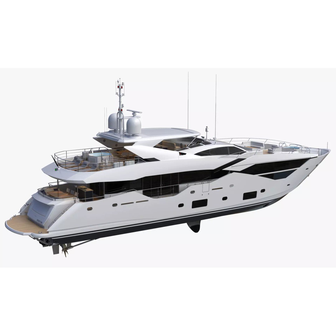 Luxury Motor Super Yacht 3D Model – High Poly PBR Asset, FBX, OBJ - View 3