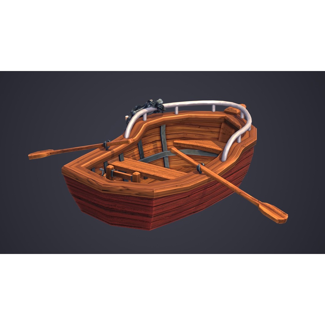 Stylized Boat 3D Model – Low Poly Game Asset, FBX, PBR Textures