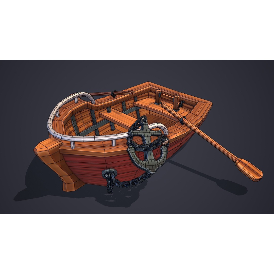 Stylized Boat 3D Model – Low Poly Game Asset, FBX, PBR Textures - View 3