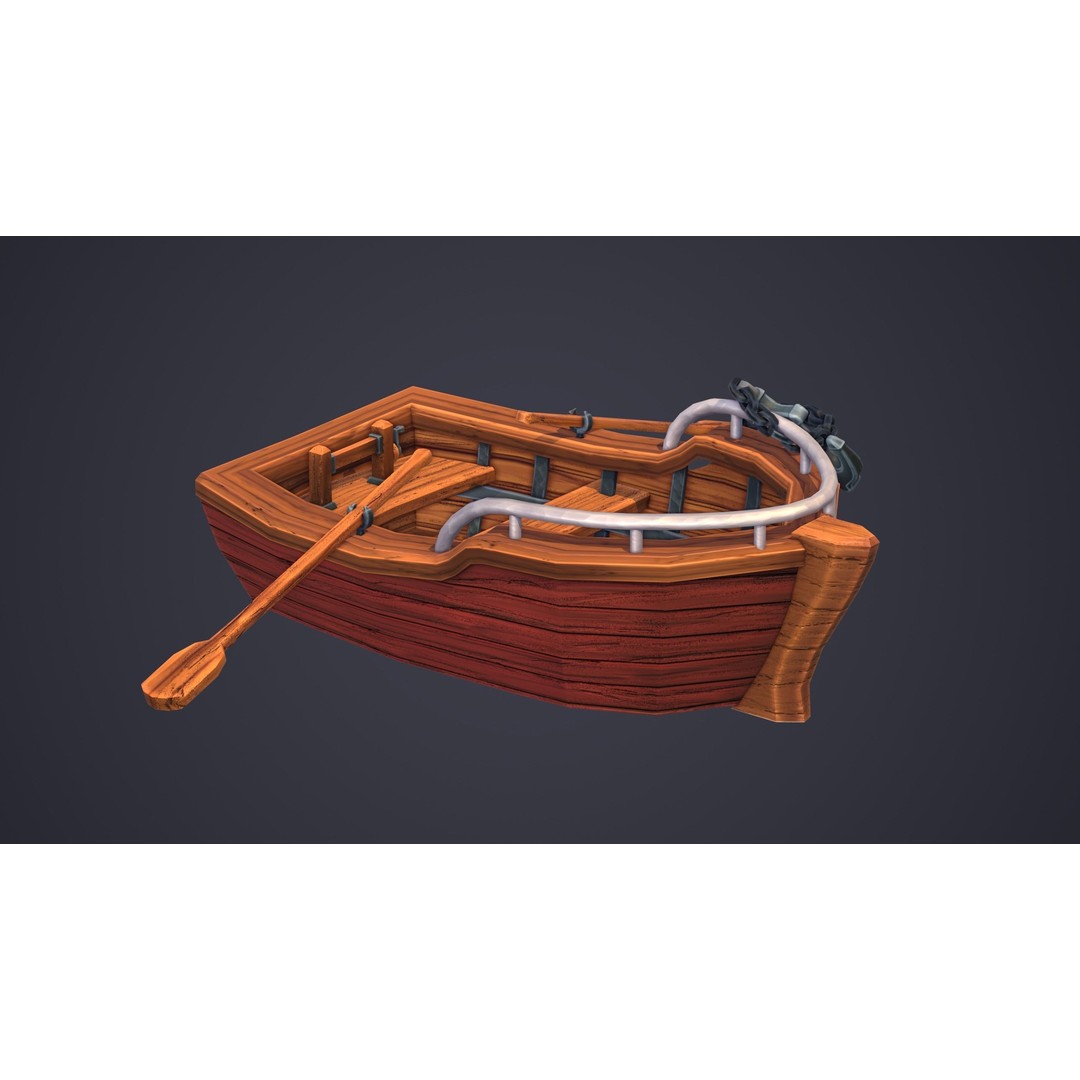 Stylized Boat 3D Model – Low Poly Game Asset, FBX, PBR Textures - View 4