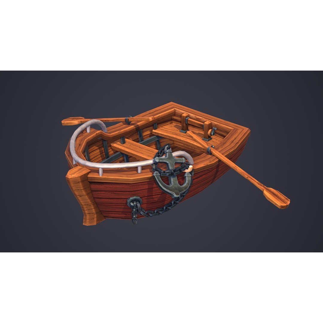 Stylized Boat 3D Model – Low Poly Game Asset, FBX, PBR Textures - View 5