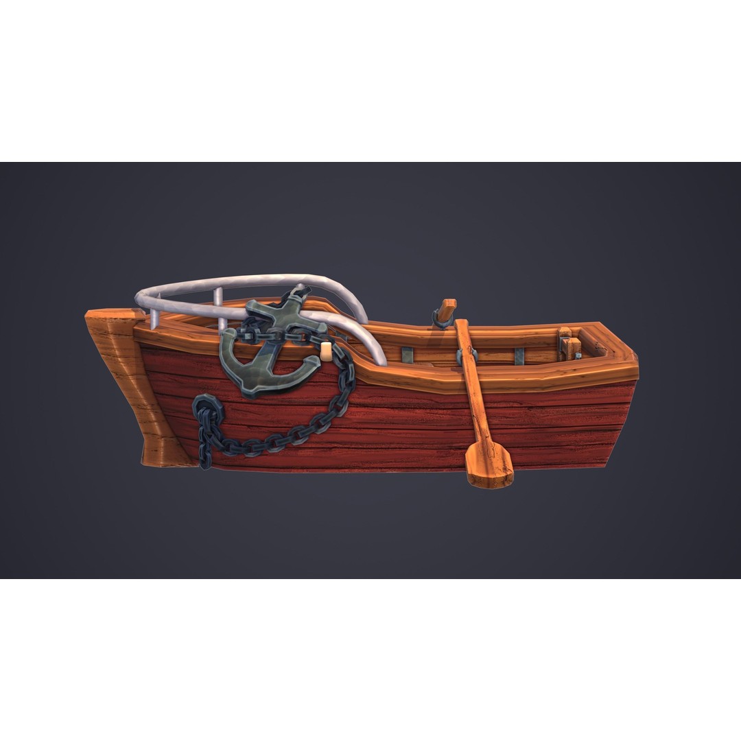 Stylized Boat 3D Model – Low Poly Game Asset, FBX, PBR Textures - View 7