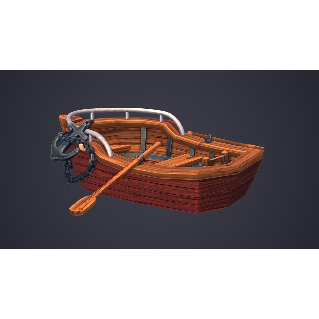 Stylized Boat 3D Model – Low Poly Game Asset, FBX, PBR Textures - View 9