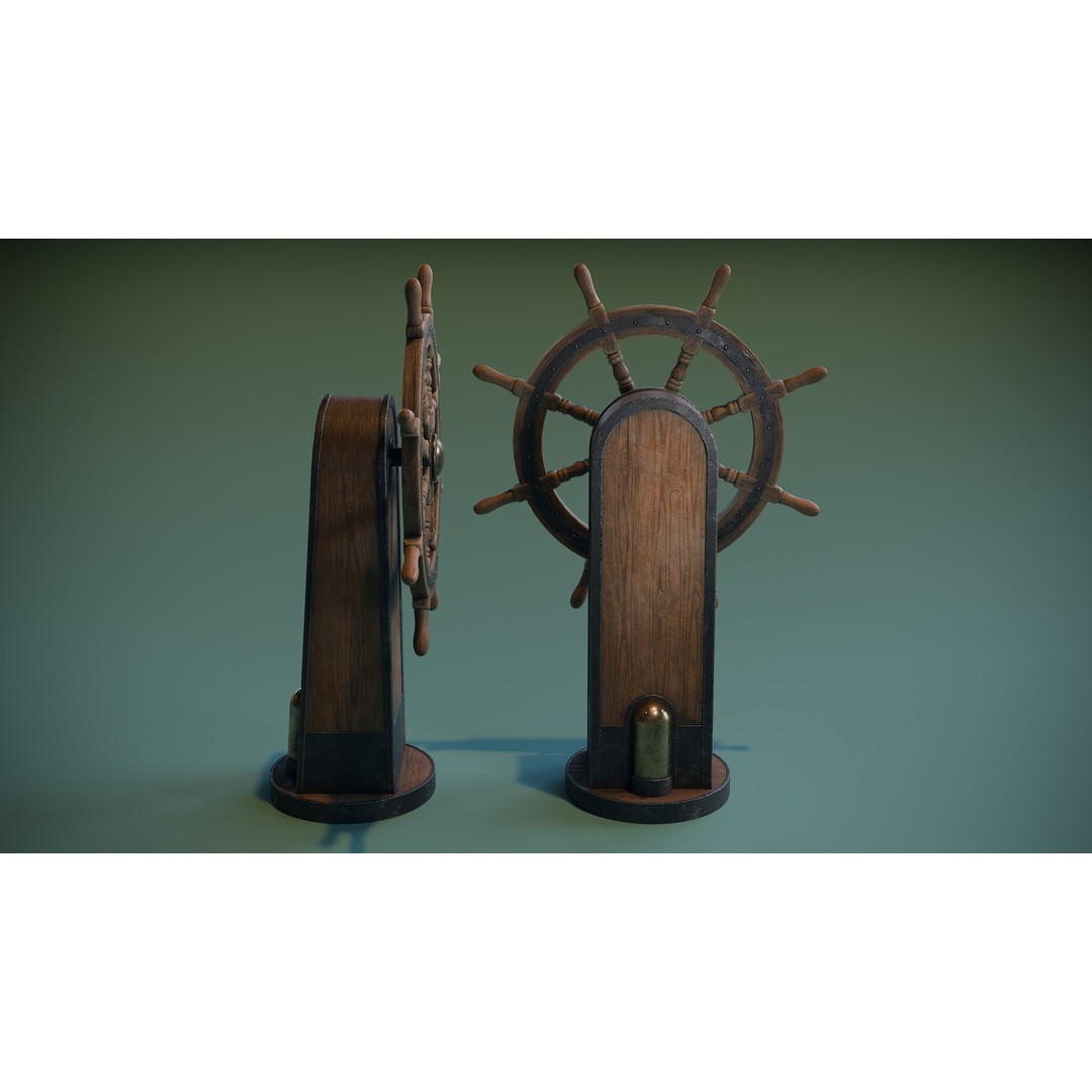 Ship Wheel 3D Model – Low Poly PBR Asset for Games, FBX - View 4