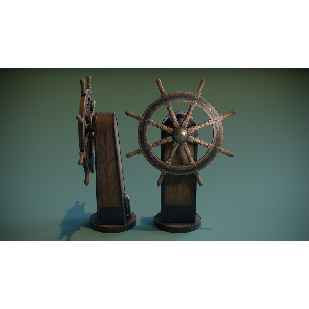 Ship Wheel 3D Model – Low Poly PBR Asset for Games, FBX - View 5