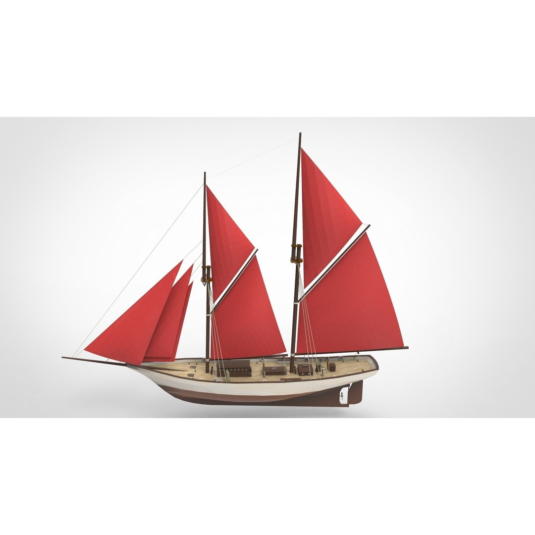 Historical Sailing Pinisi 3D Model – Traditional Indonesian Vessel, FBX - View 3