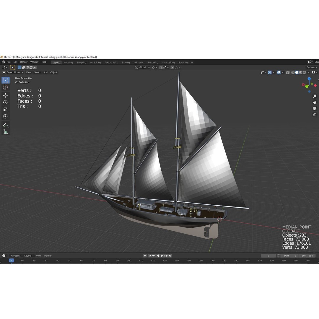 Historical Sailing Pinisi 3D Model – Traditional Indonesian Vessel, FBX - View 4