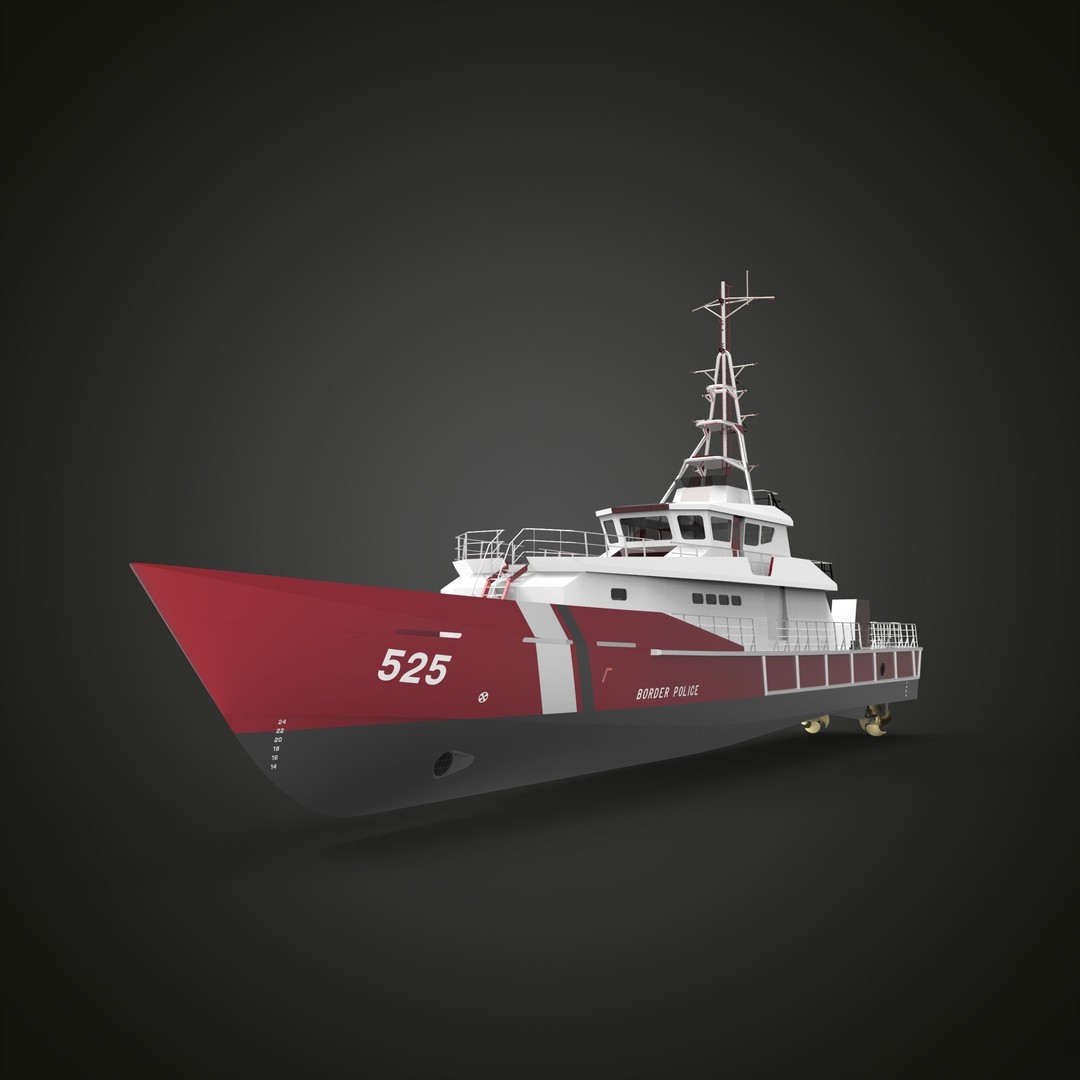 Fast Patrol Boat 3D Model – Low Poly Military Watercraft, FBX, OBJ - View 3