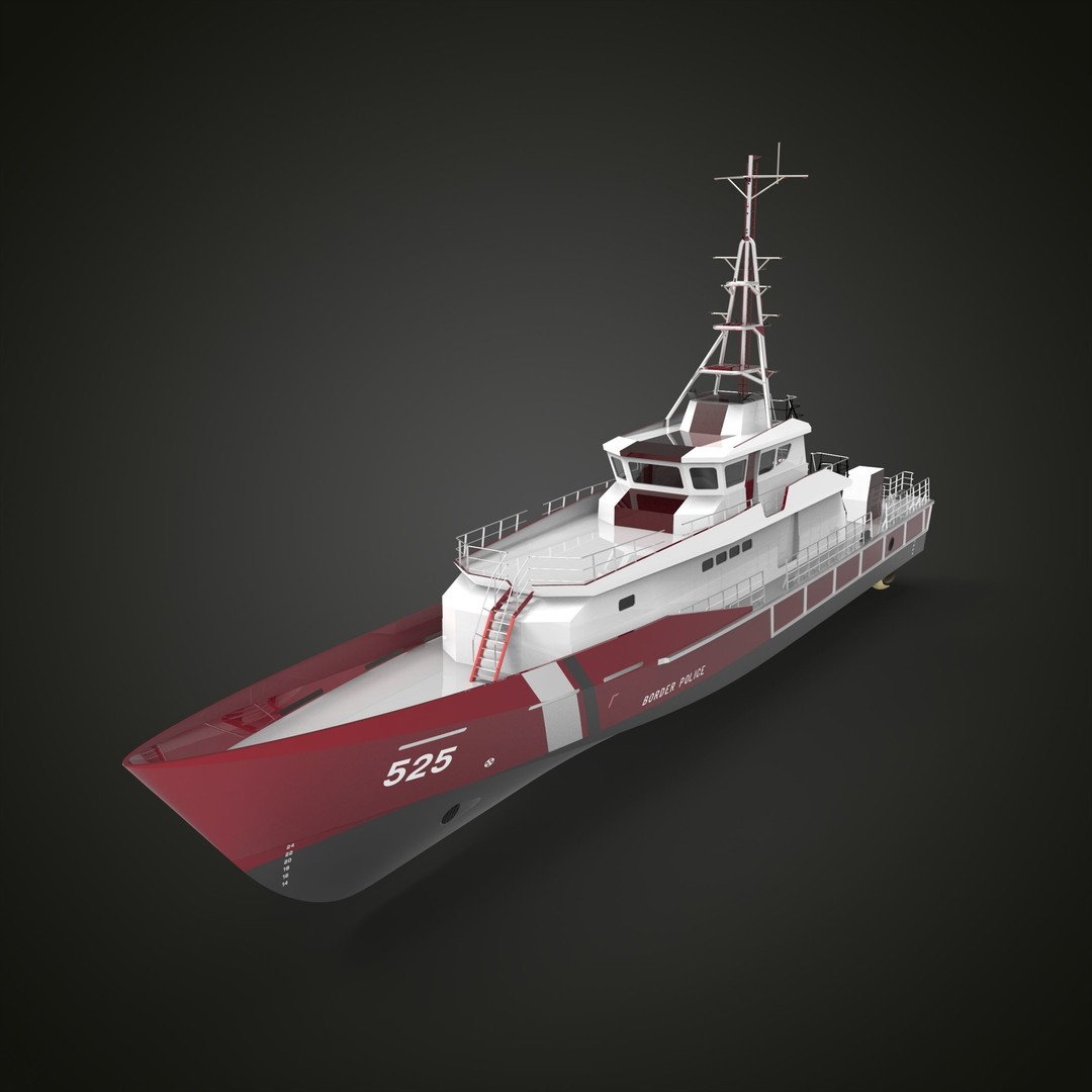 Fast Patrol Boat 3D Model – Low Poly Military Watercraft, FBX, OBJ - View 4