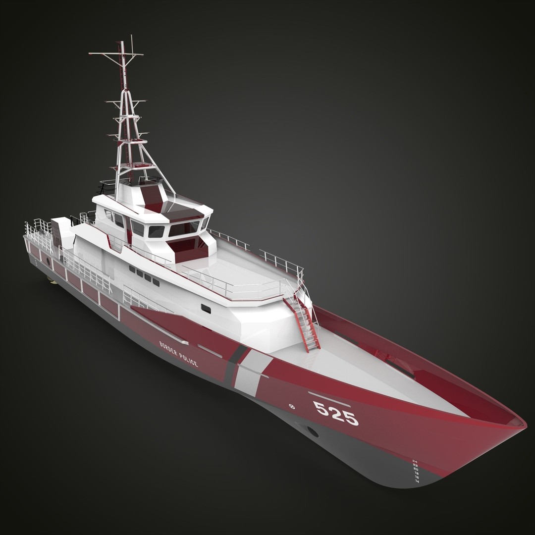 Fast Patrol Boat 3D Model – Low Poly Military Watercraft, FBX, OBJ - View 7