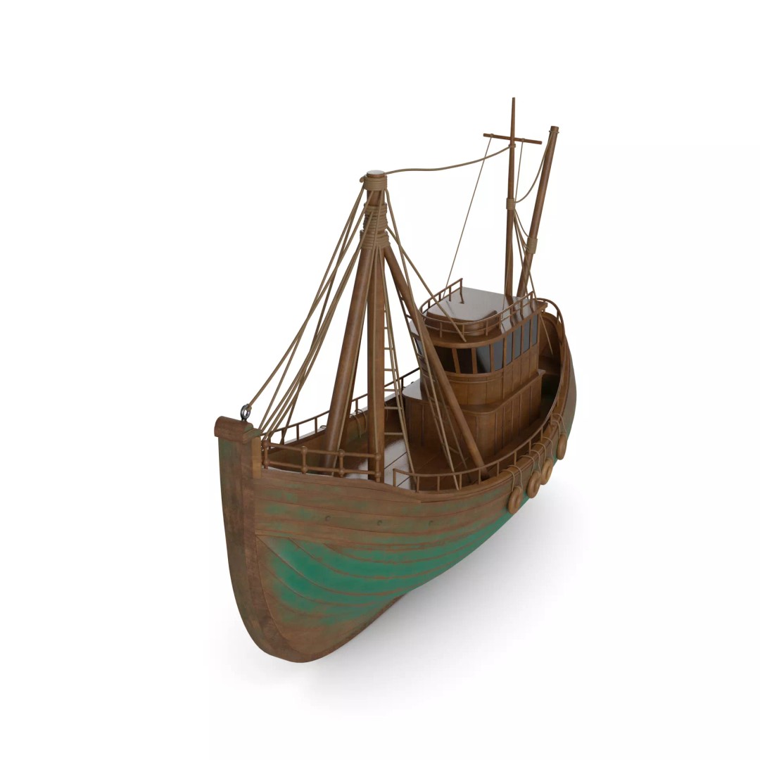 Motorboat 3D Model – Antique Fishing Boat, PBR Textures, FBX