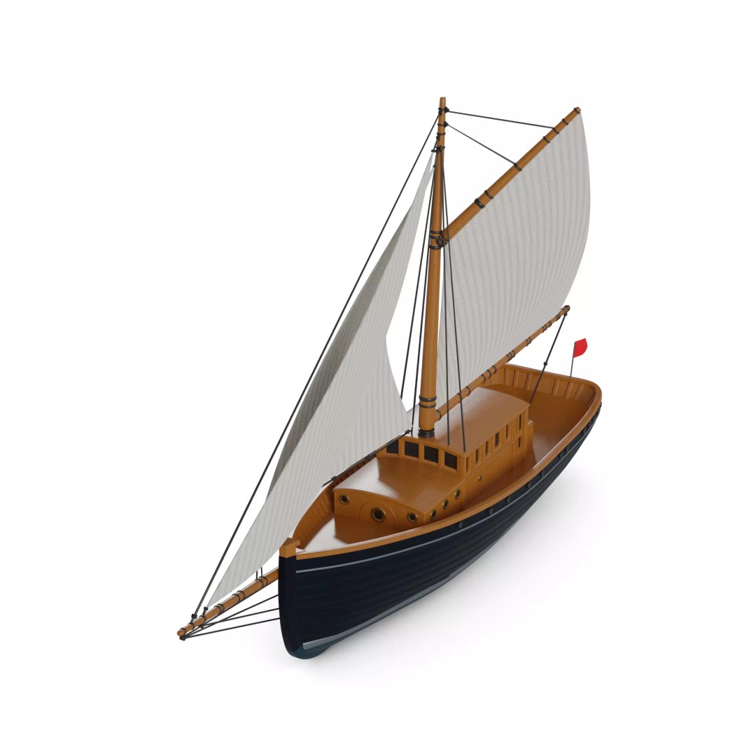 Sailboat 3D Model – Classic Catboat with PBR Textures, FBX