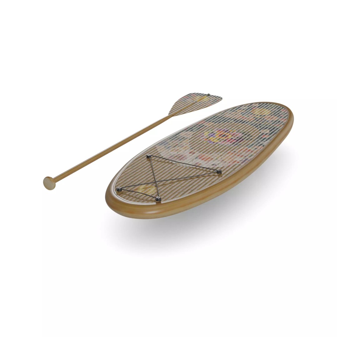 Antique Paddleboard 3D Model – Hand-Painted Bamboo Design, FBX