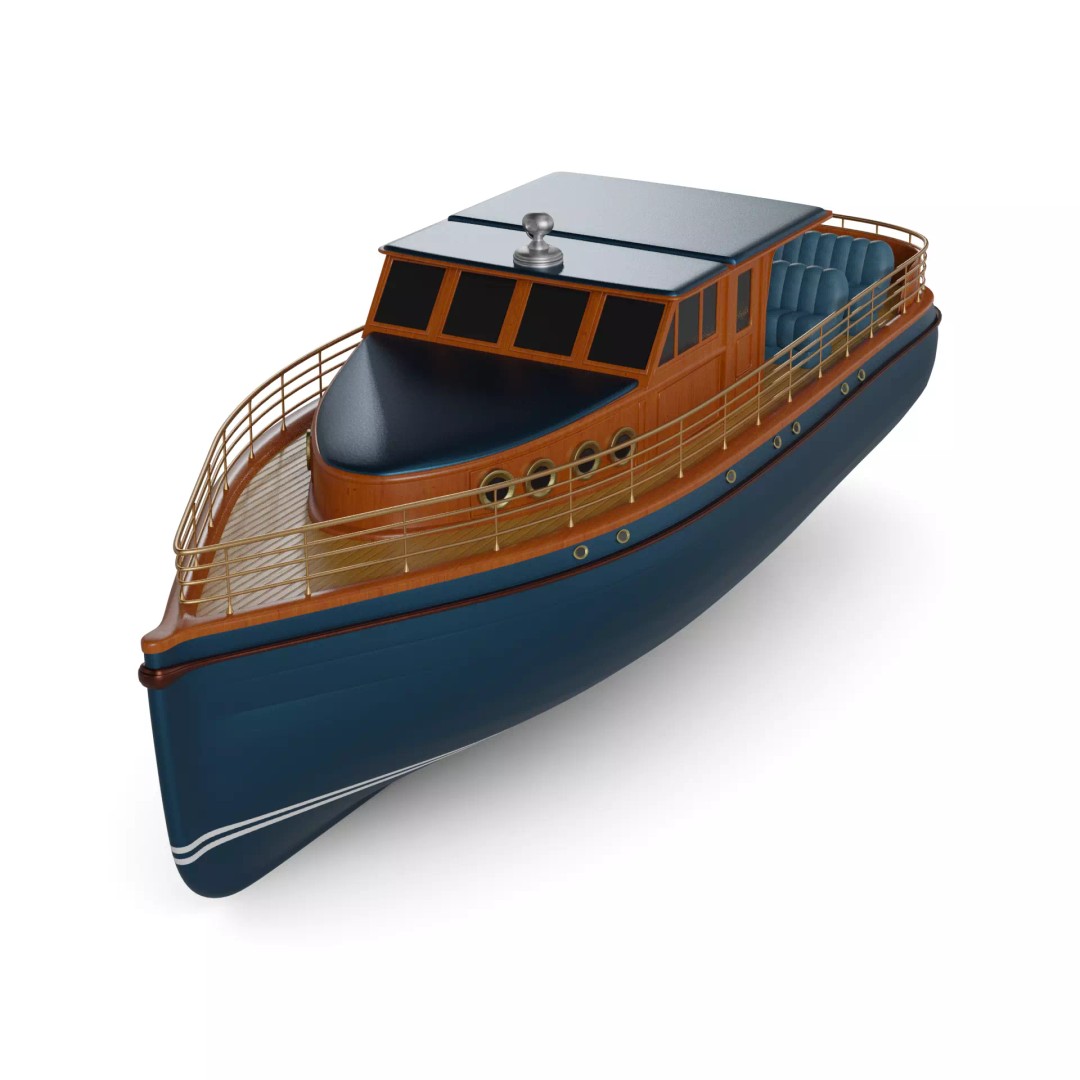 Motorboat 3D Model – Elegant Cabin Cruiser with PBR Textures, FBX