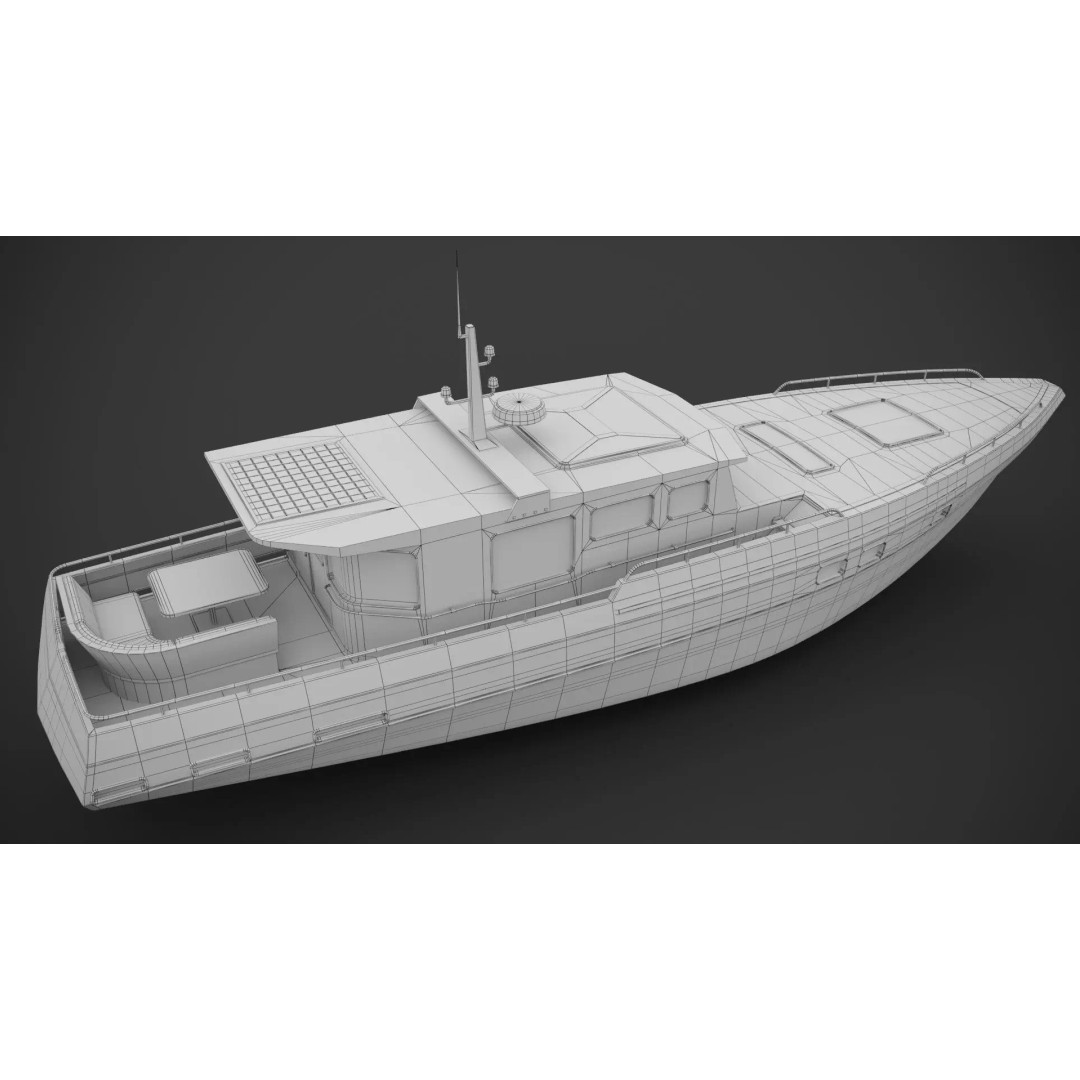 Motorboat 3D Model – Low Poly Industrial Watercraft, FBX, Blender