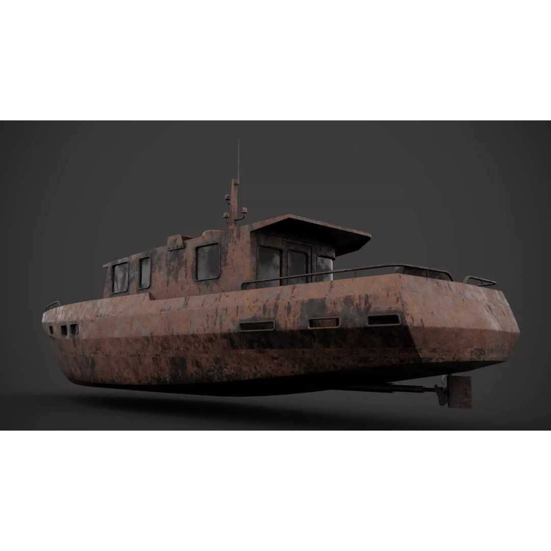 Motorboat 3D Model – Low Poly Industrial Watercraft, FBX, Blender - View 10