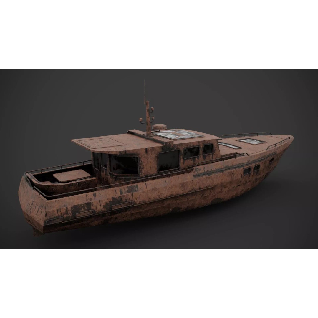 Motorboat 3D Model – Low Poly Industrial Watercraft, FBX, Blender - View 11