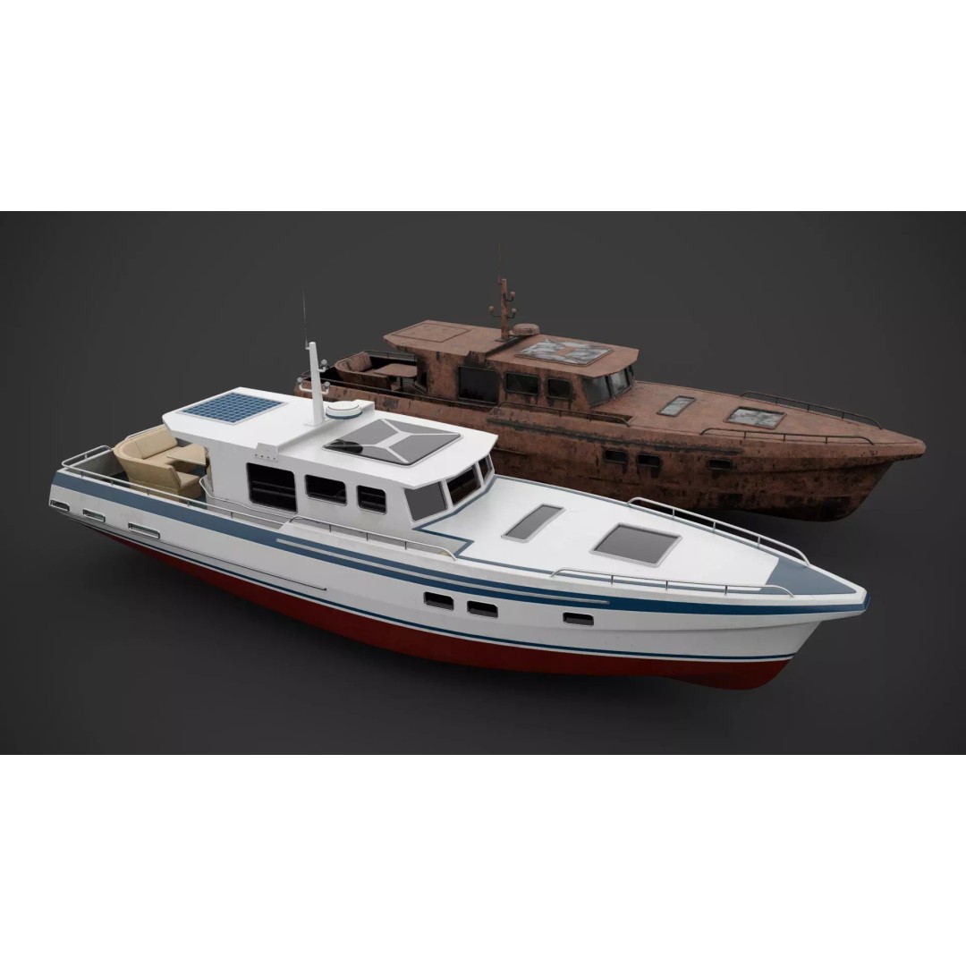 Motorboat 3D Model – Low Poly Industrial Watercraft, FBX, Blender - View 2