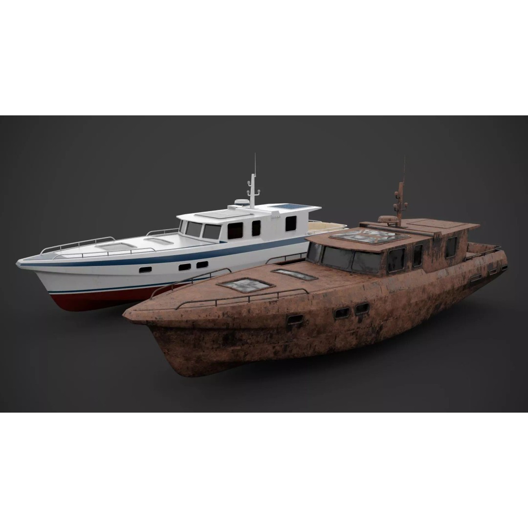 Motorboat 3D Model – Low Poly Industrial Watercraft, FBX, Blender - View 3