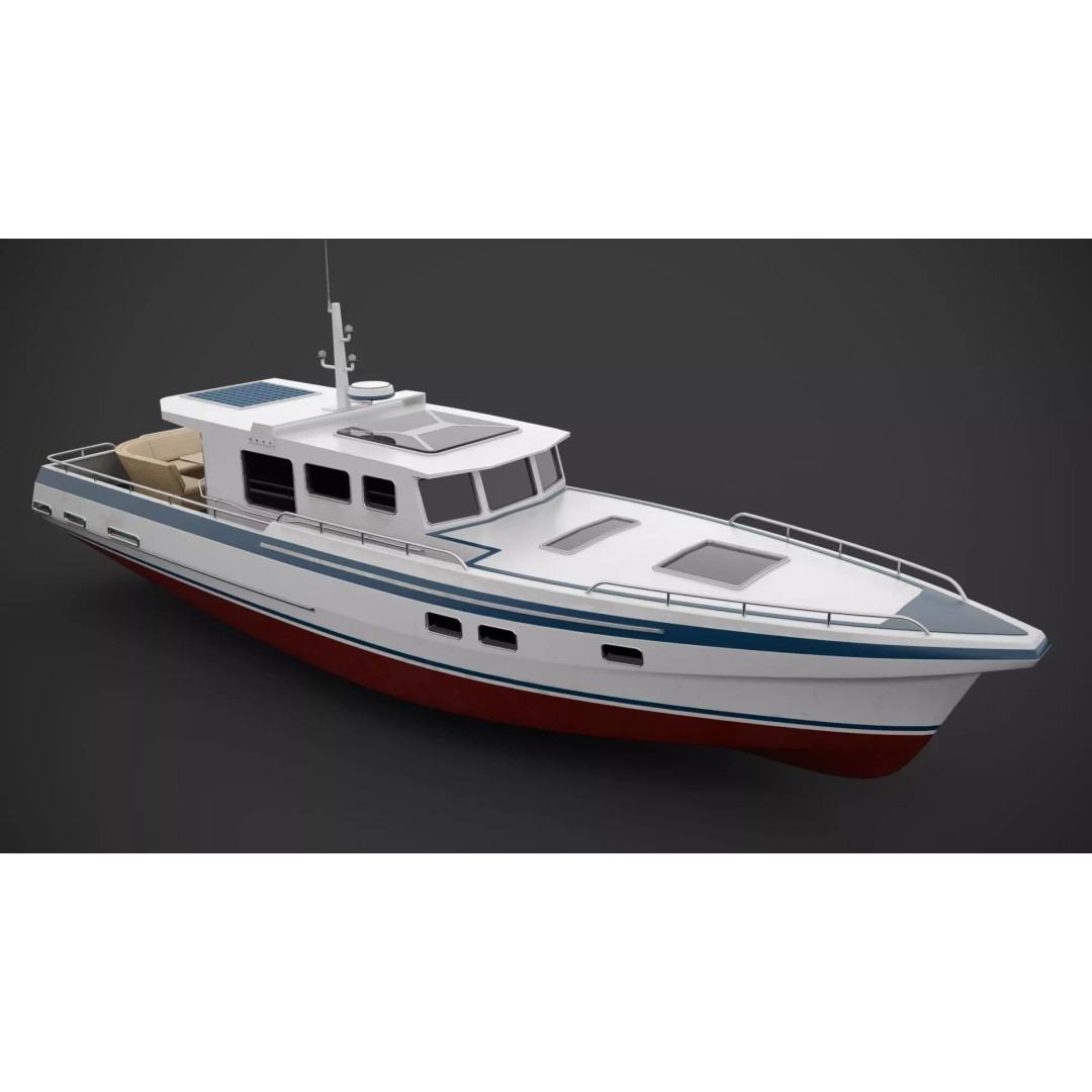 Motorboat 3D Model – Low Poly Industrial Watercraft, FBX, Blender - View 4
