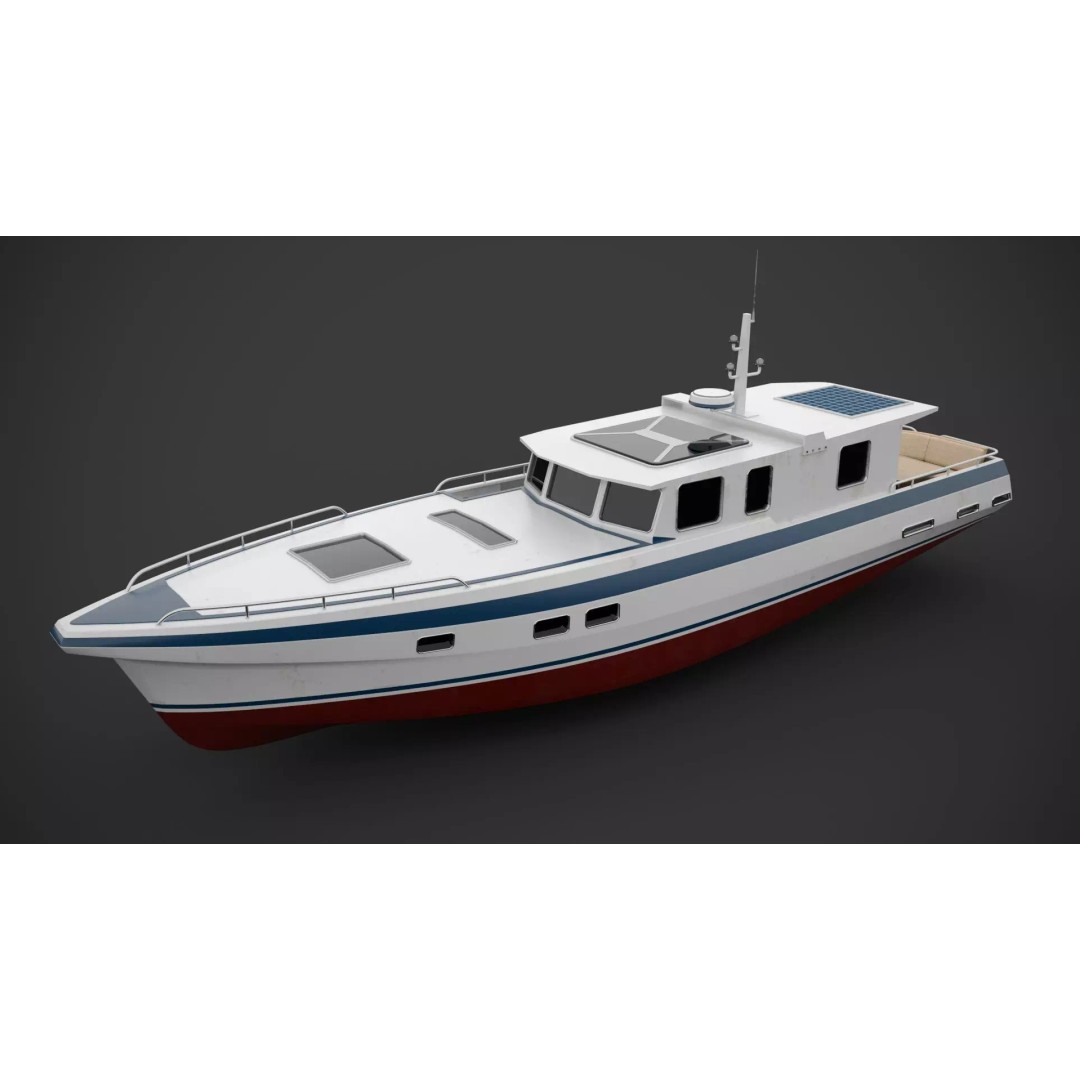 Motorboat 3D Model – Low Poly Industrial Watercraft, FBX, Blender - View 5