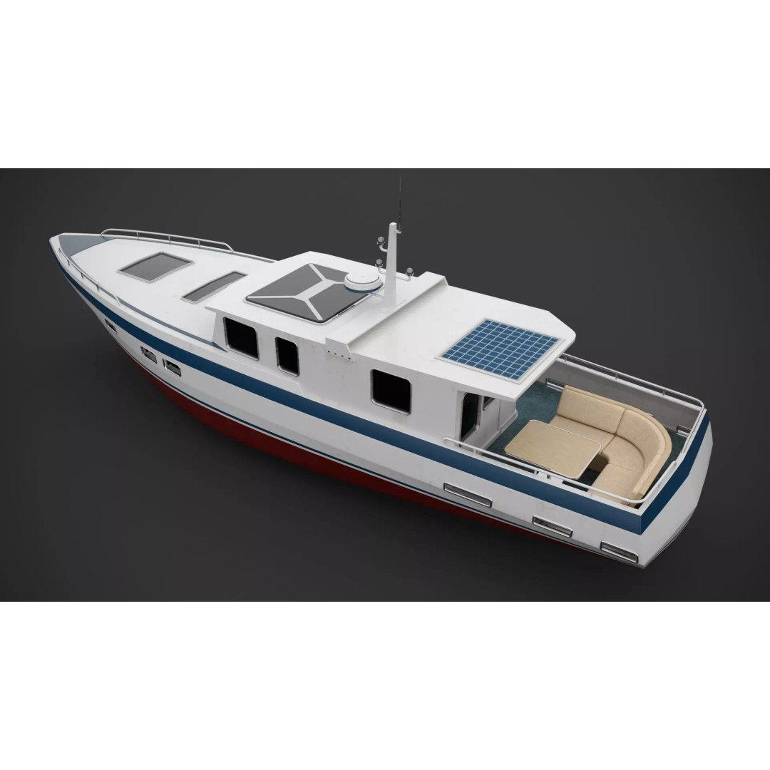 Motorboat 3D Model – Low Poly Industrial Watercraft, FBX, Blender - View 6
