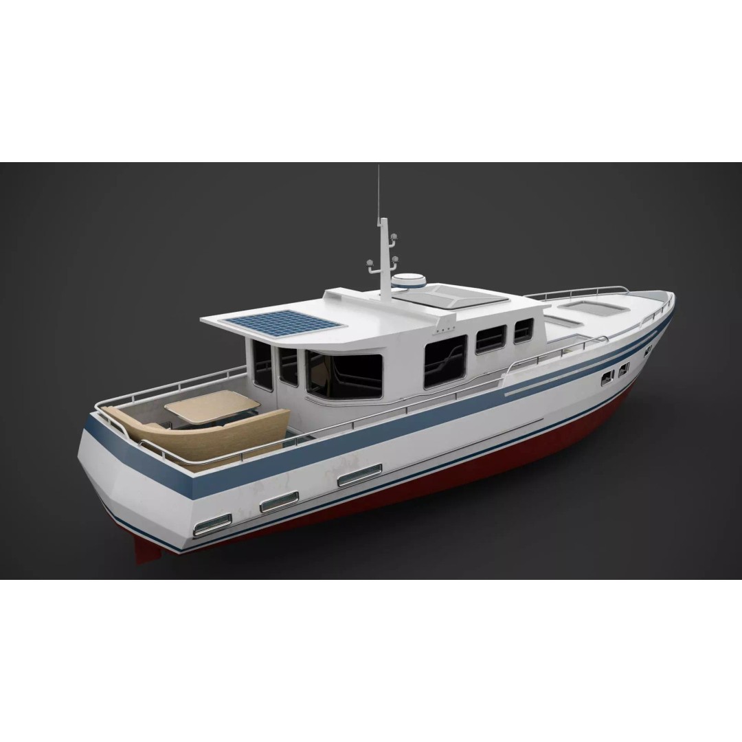 Motorboat 3D Model – Low Poly Industrial Watercraft, FBX, Blender - View 7