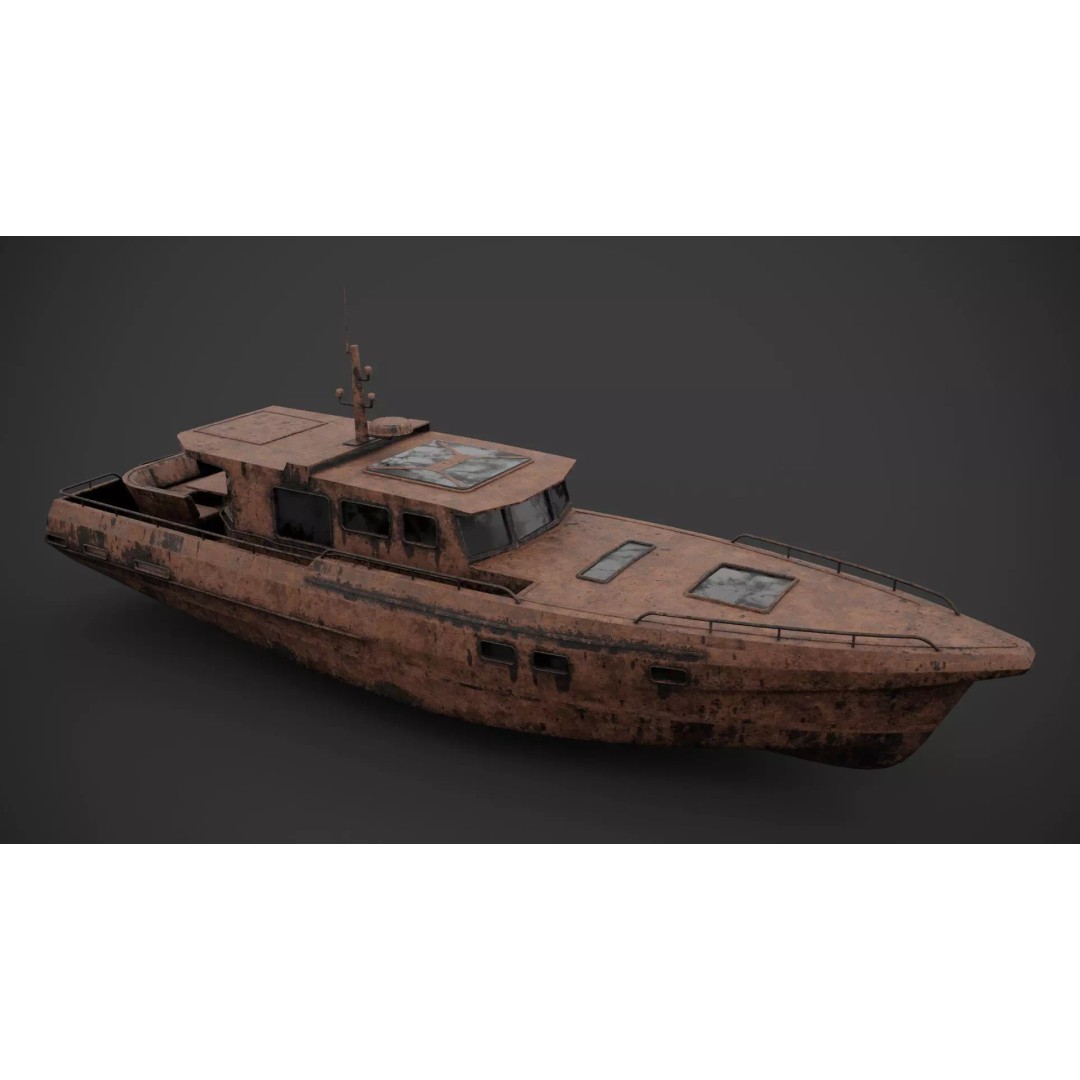 Motorboat 3D Model – Low Poly Industrial Watercraft, FBX, Blender - View 8