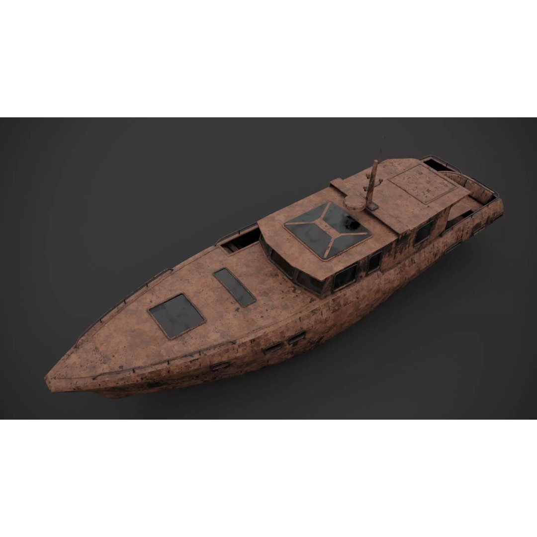 Motorboat 3D Model – Low Poly Industrial Watercraft, FBX, Blender - View 9