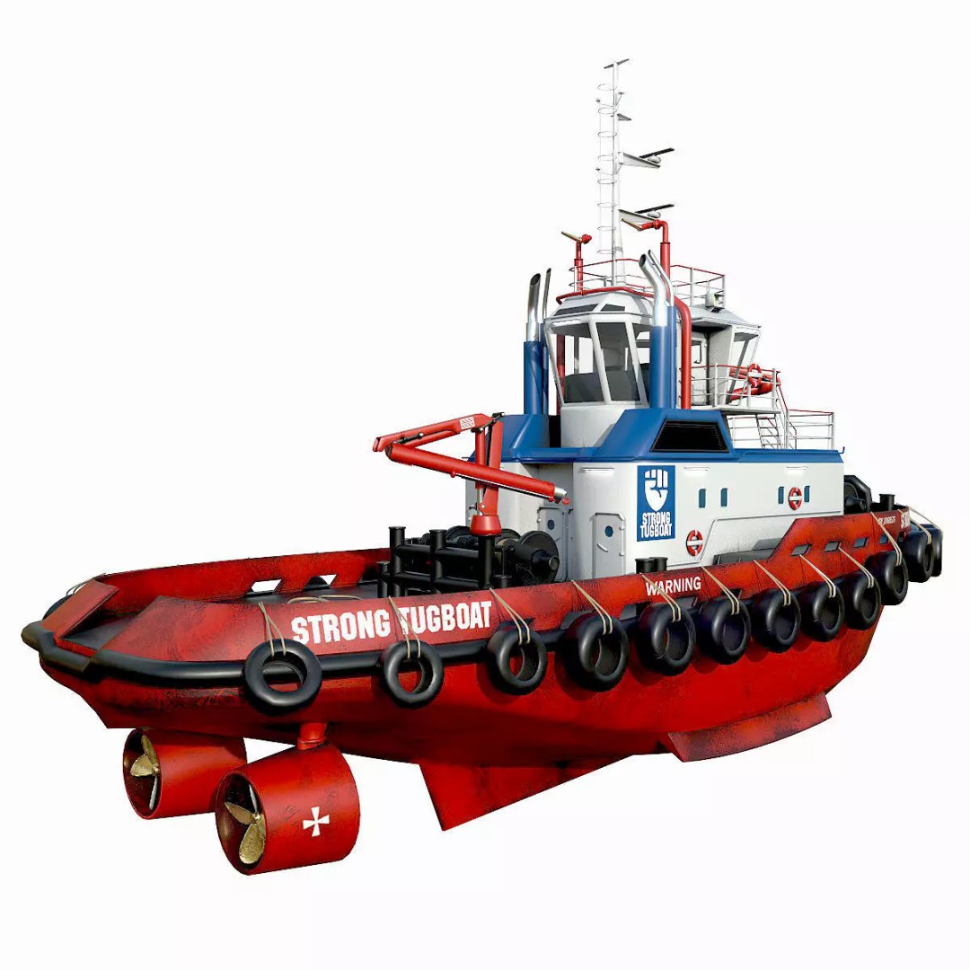 Tugboat 3D Model – Low Poly Industrial Vessel, FBX - View 3