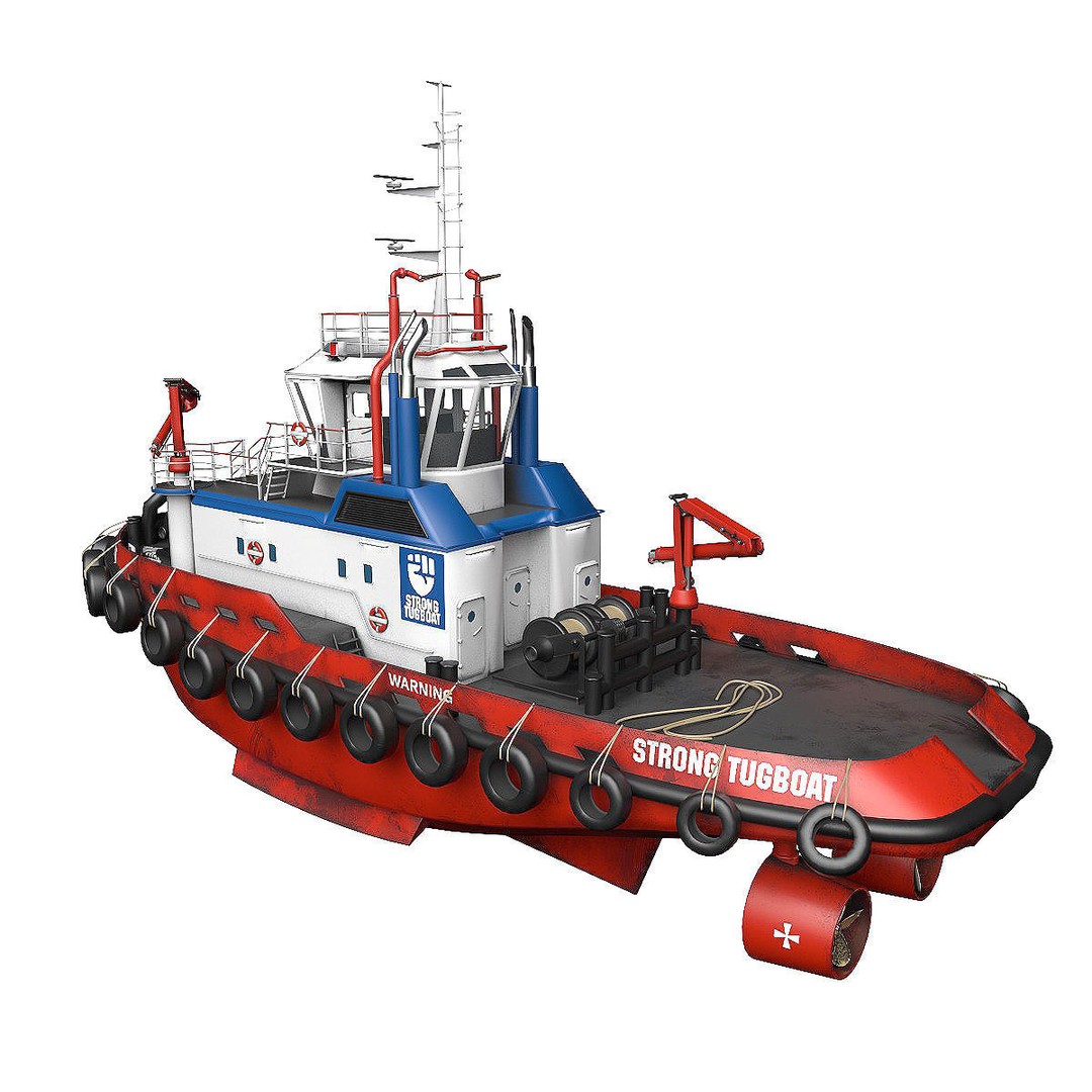 Tugboat 3D Model – Low Poly Industrial Vessel, FBX - View 4