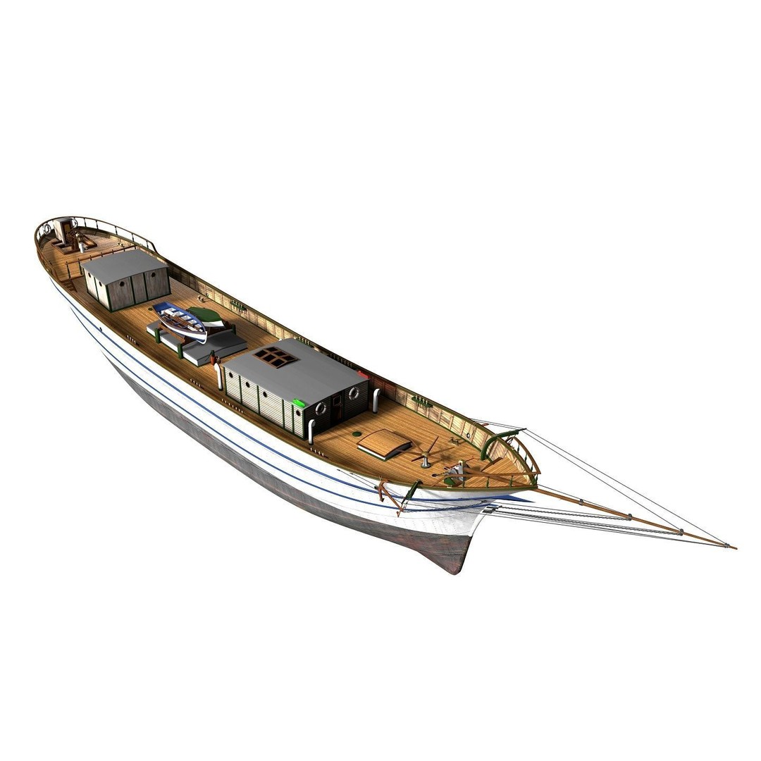 Brig 3D Model – Historic Barquetine Fidente 1920, PBR, Blender - View 11