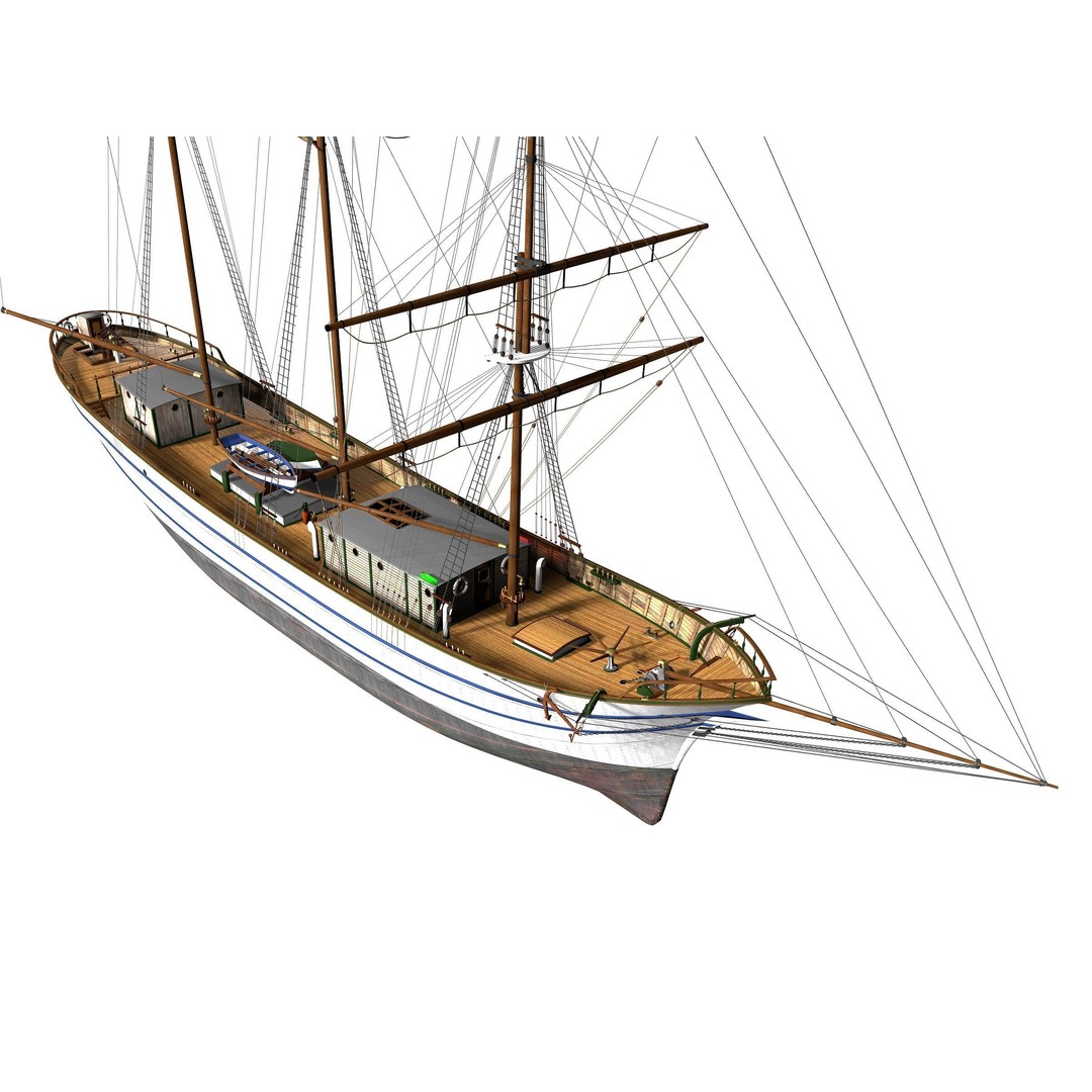 Brig 3D Model – Historic Barquetine Fidente 1920, PBR, Blender - View 12