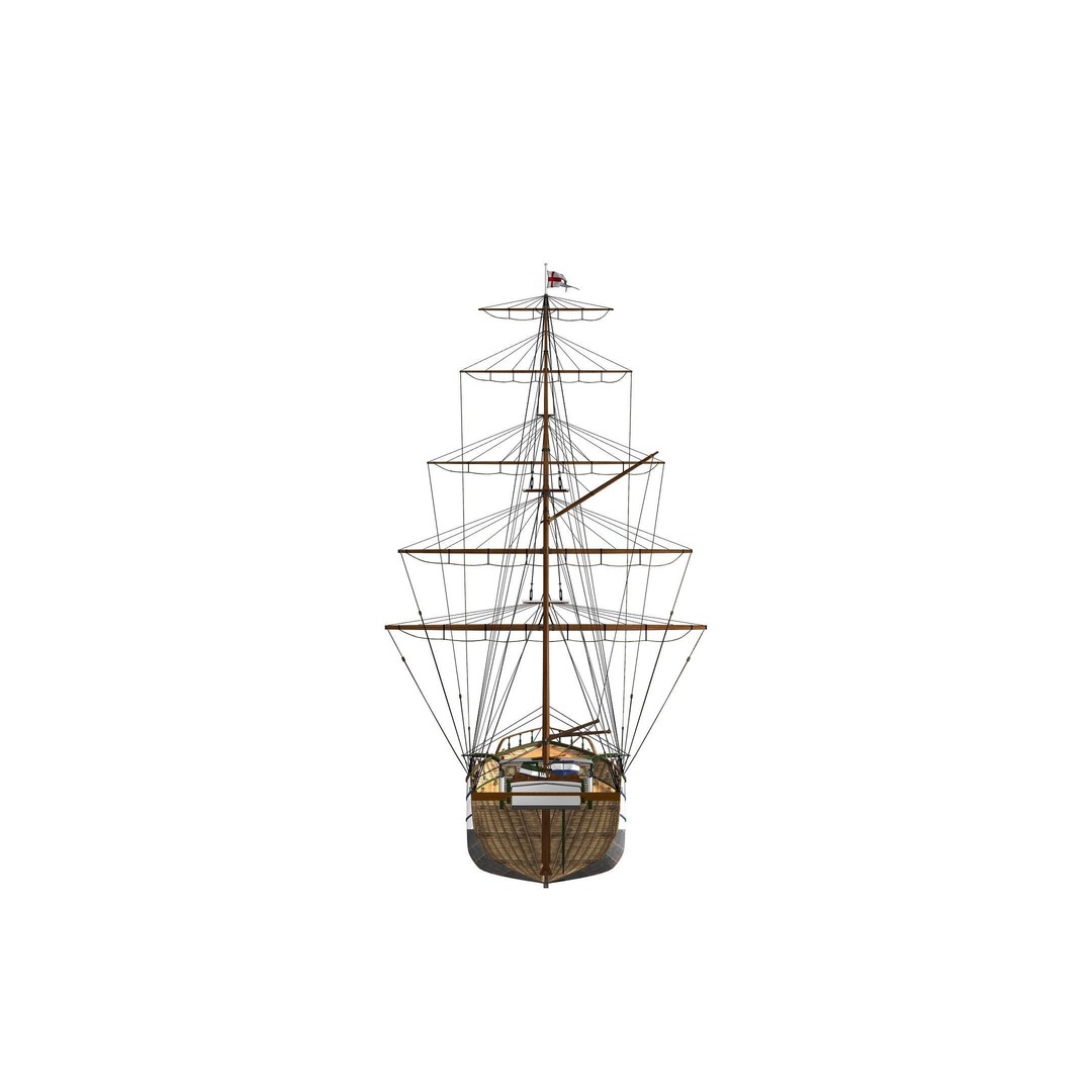 Brig 3D Model – Historic Barquetine Fidente 1920, PBR, Blender - View 14