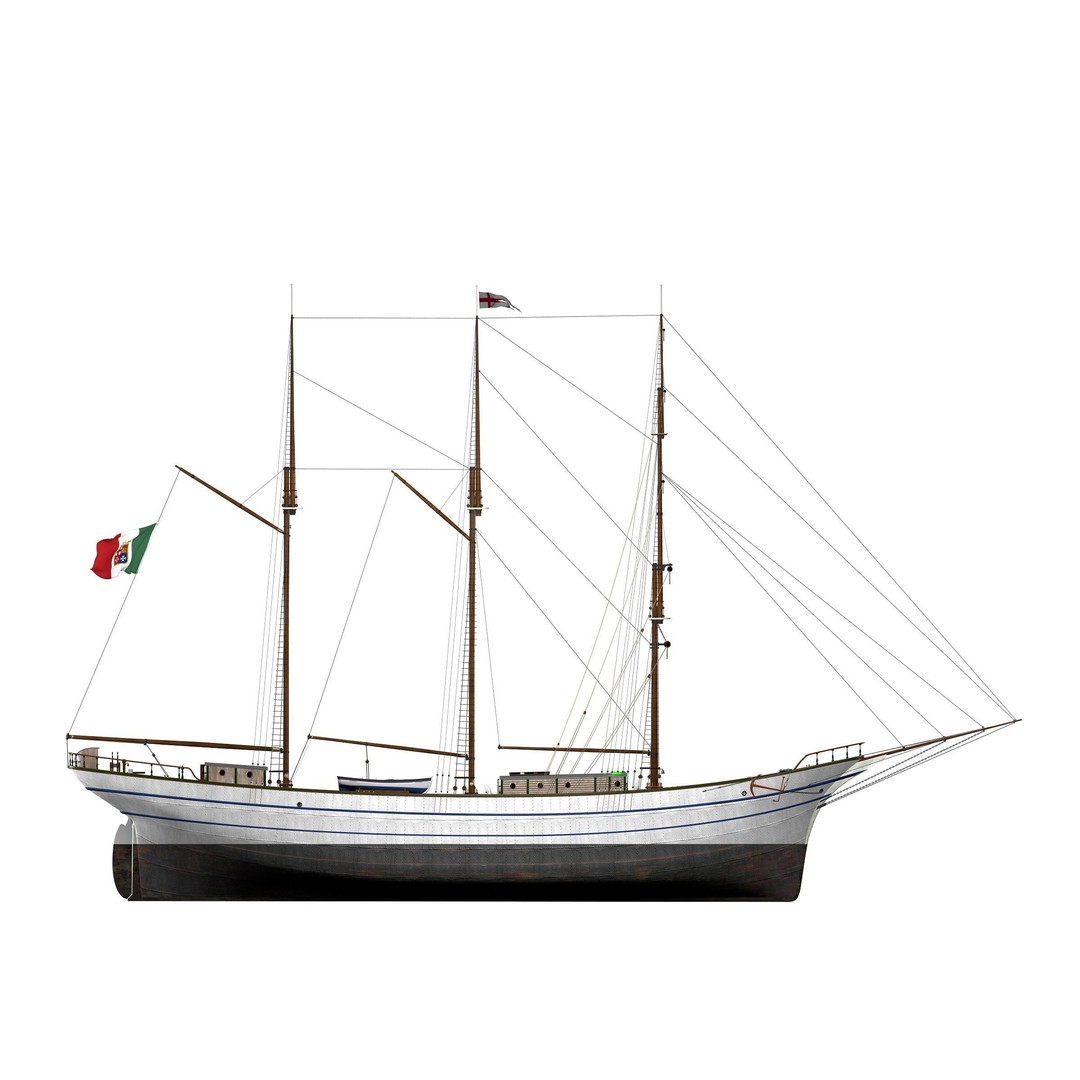 Brig 3D Model – Historic Barquetine Fidente 1920, PBR, Blender - View 15