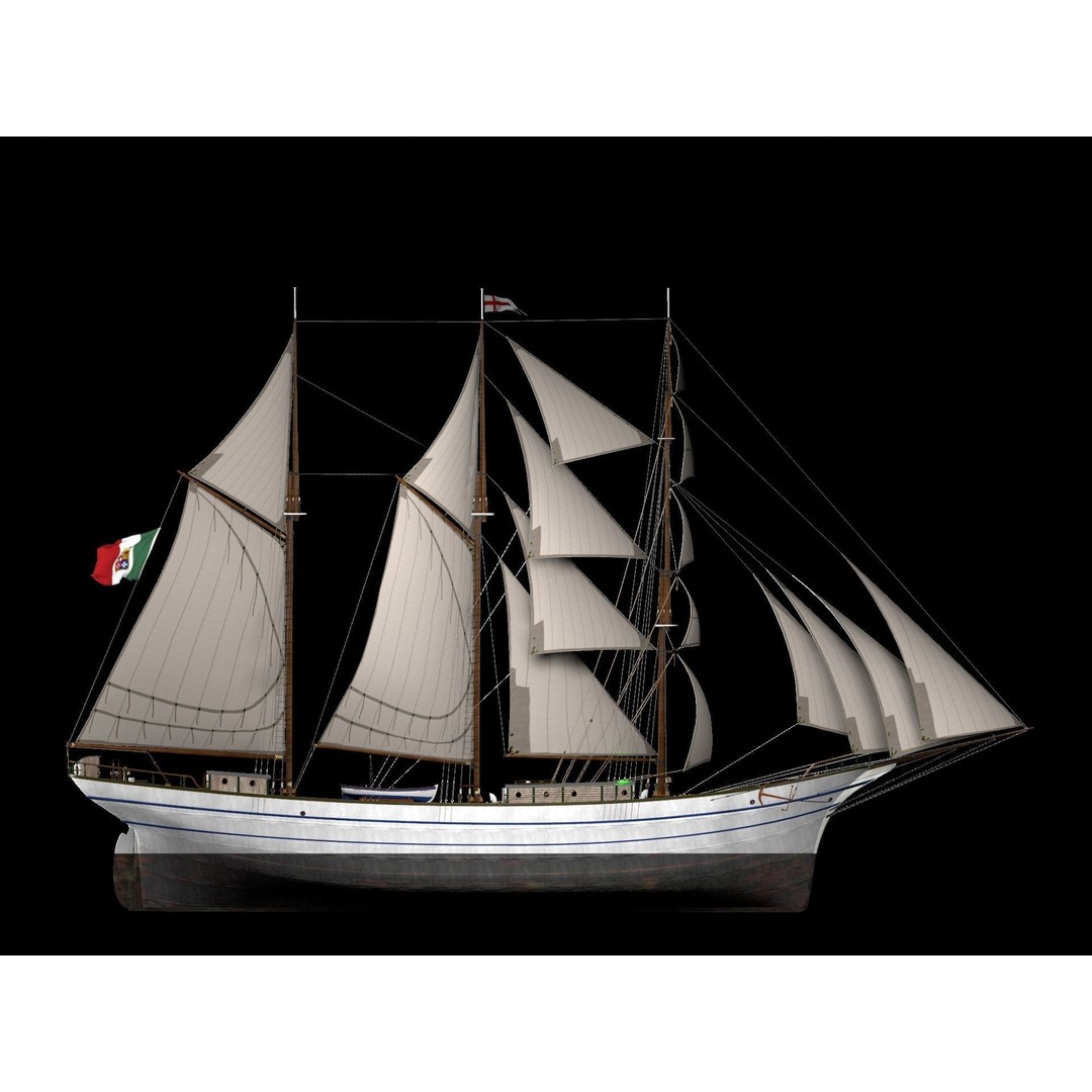 Brig 3D Model – Historic Barquetine Fidente 1920, PBR, Blender - View 16