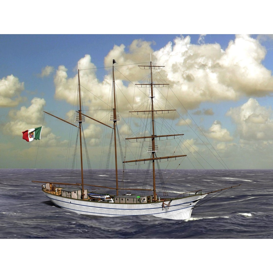 Brig 3D Model – Historic Barquetine Fidente 1920, PBR, Blender - View 17