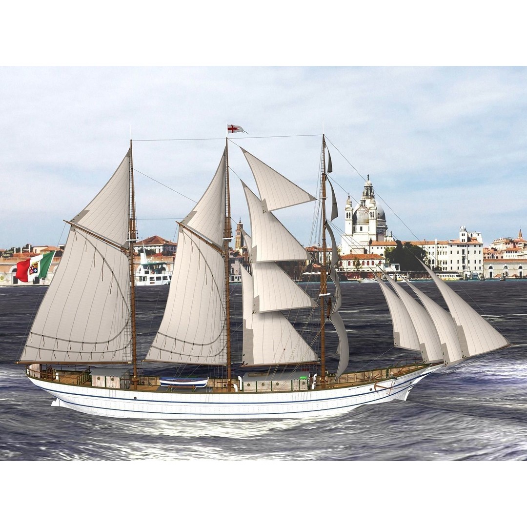 Brig 3D Model – Historic Barquetine Fidente 1920, PBR, Blender - View 18