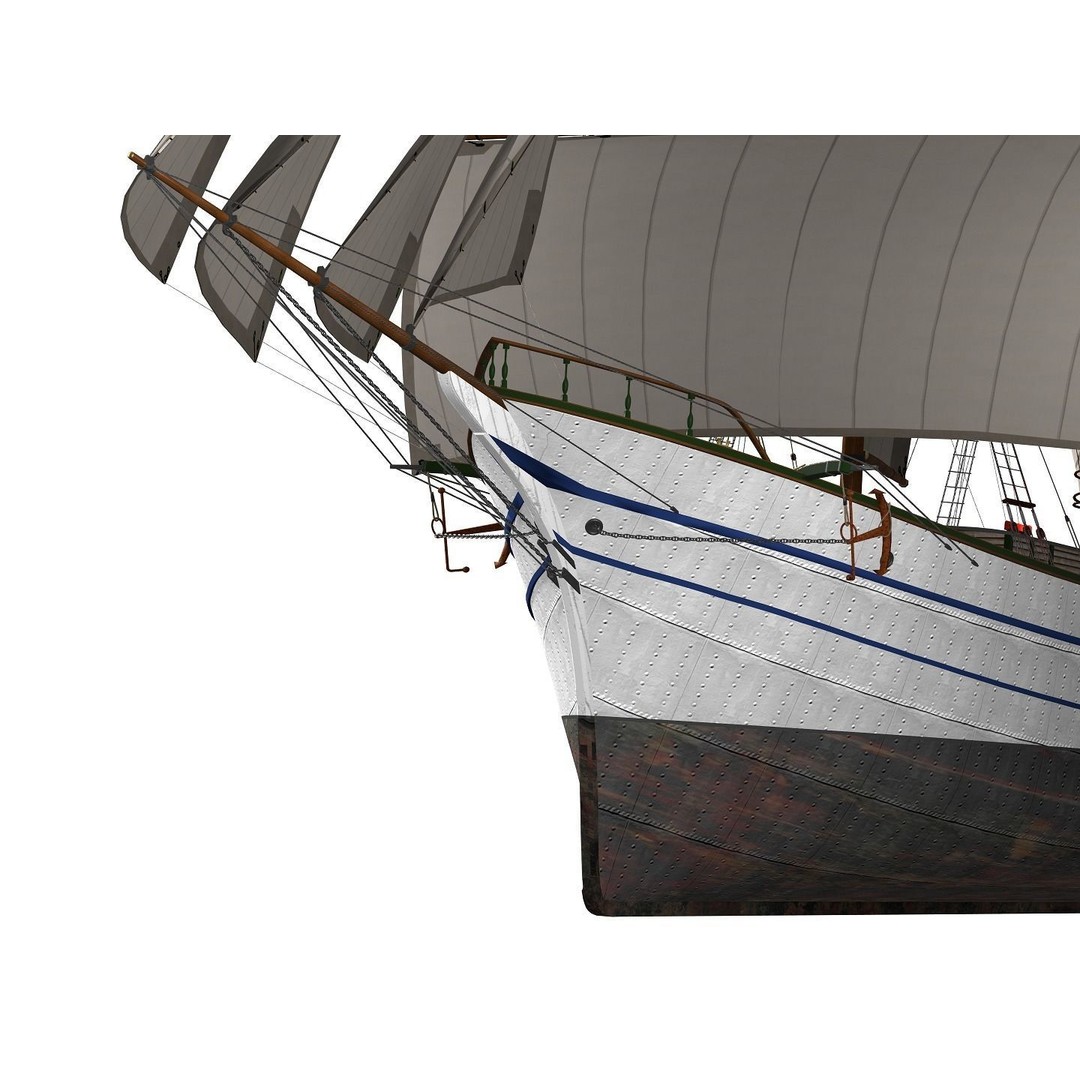 Brig 3D Model – Historic Barquetine Fidente 1920, PBR, Blender - View 19