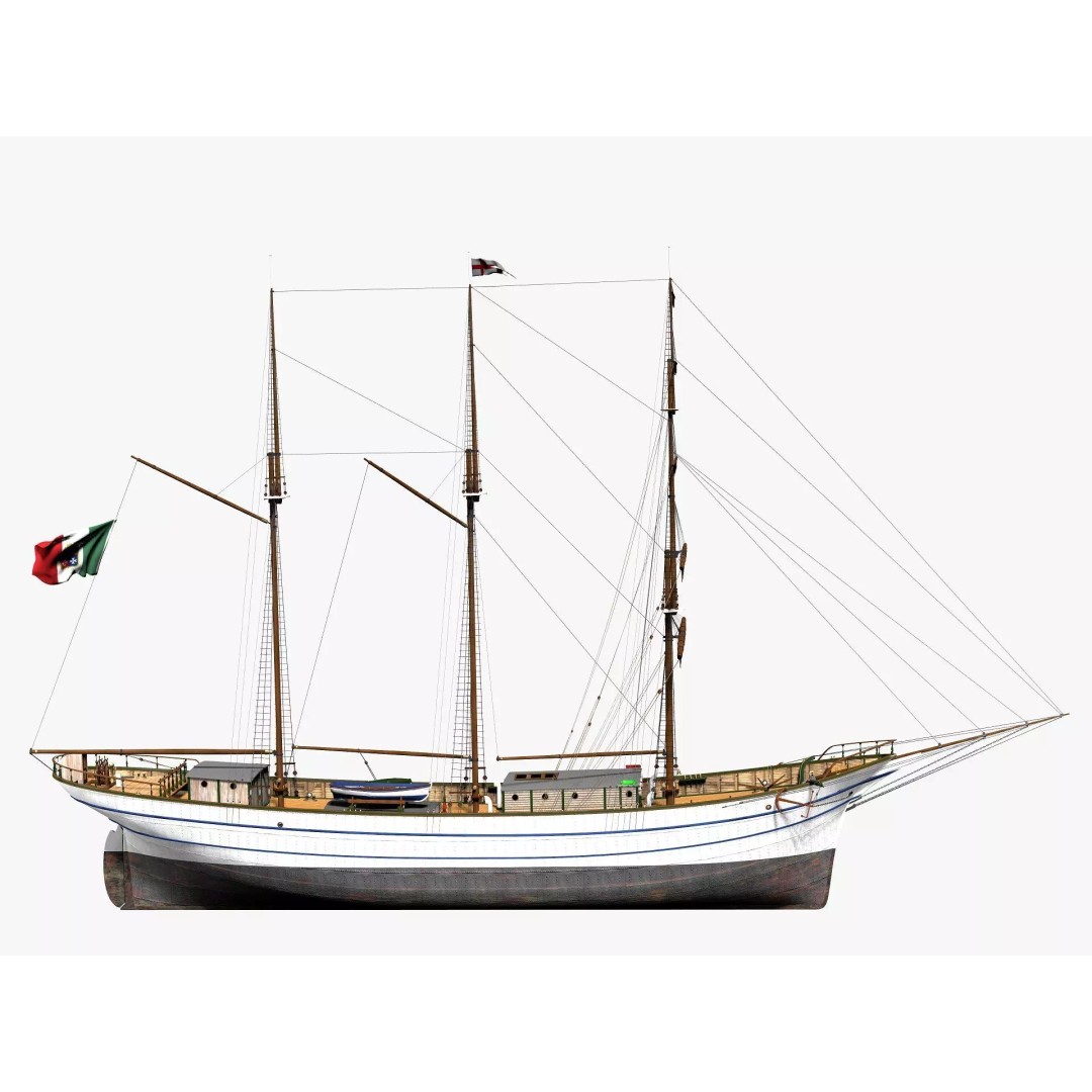 Brig 3D Model – Historic Barquetine Fidente 1920, PBR, Blender - View 2
